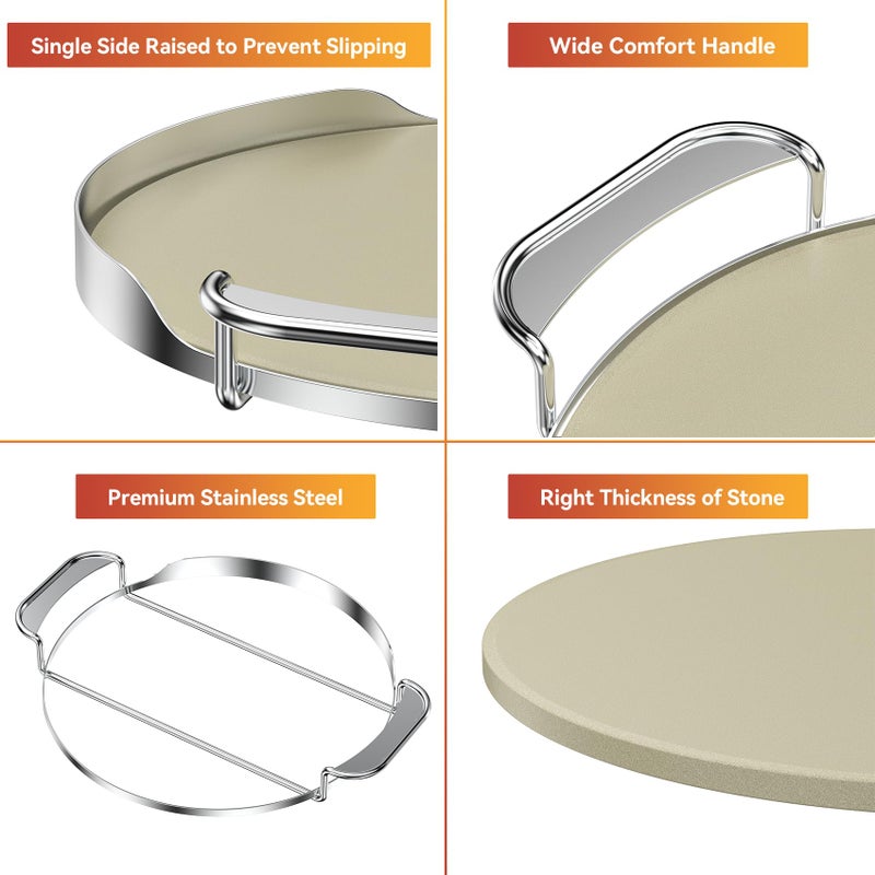 Skyflame Gourmet BBQ System Pizza Stone, 13-inch Baking Stone with Stainless Steel Carry Rack, Compatible With Weber 8836, Kettle Charcoal/Smoke/Gas/Ceramic Grills, Pizza Oven - Image 5